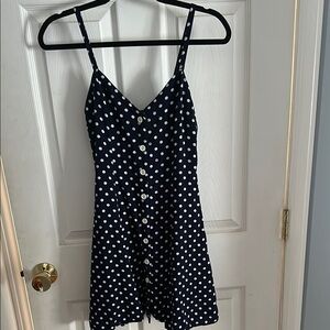 Vintage 90s Moda International Navy Polka Dot Dress